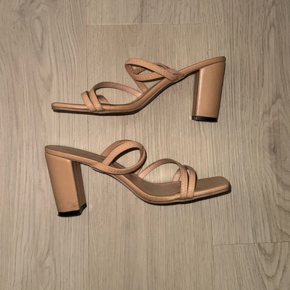 Nude Strappy Mule Heels - Picture 3 of 4
